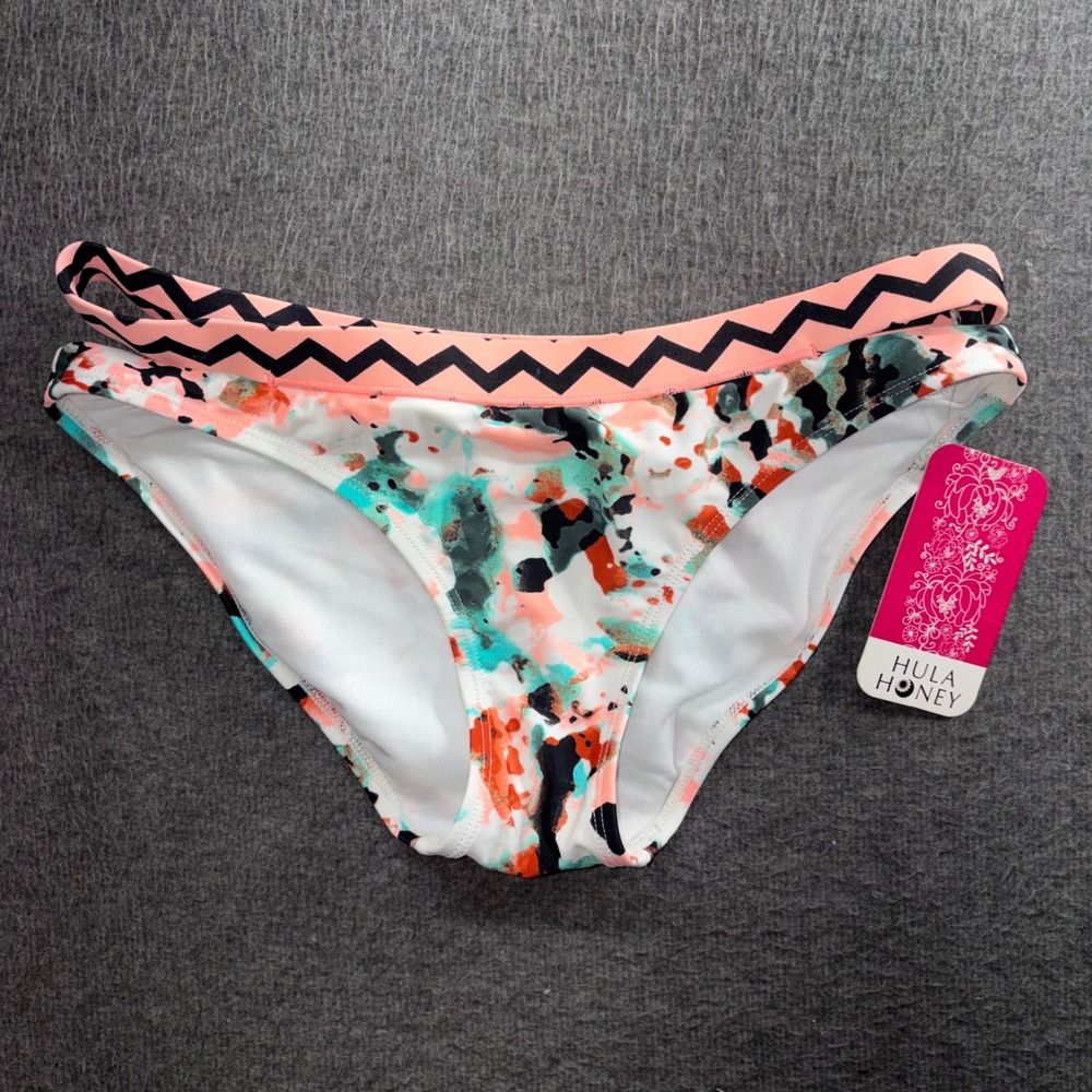 Hula Honey Bikini Bottoms Medium Abstract Splatter Chevron Swim 2611JB0184